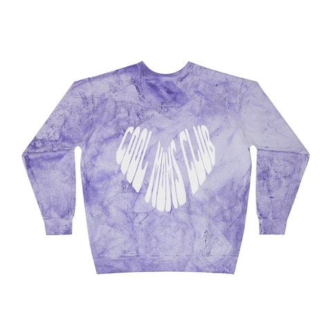 Cool Moms Club OG logo Front, Heart Logo Back, Colorblast Crewneck Sweatshirt