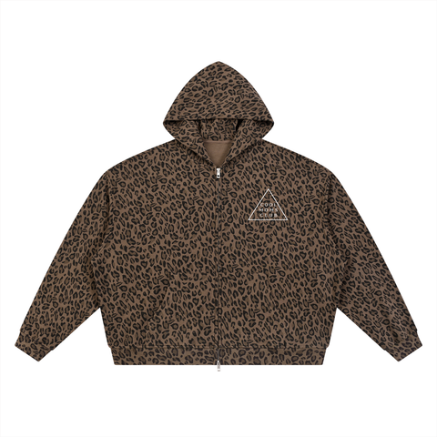 The Leopard Print Waffle Zip-Up Hoodie