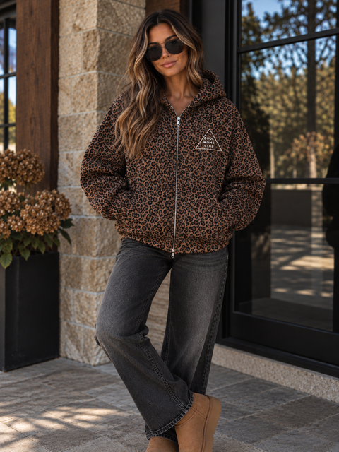 The Leopard Print Waffle Zip-Up Hoodie