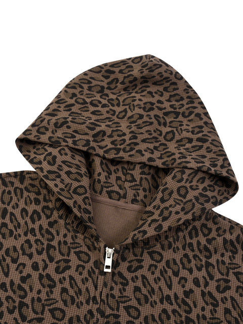 The Leopard Print Waffle Zip-Up Hoodie